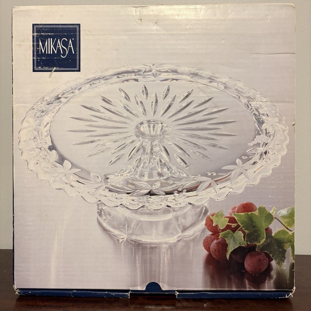 Mikasa Garden Terrace Footed Crystal Cake/Cookies Dessert Plate Holiday Serving